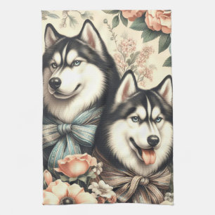 Vintage Siberian husky Illustration Kökshandduk