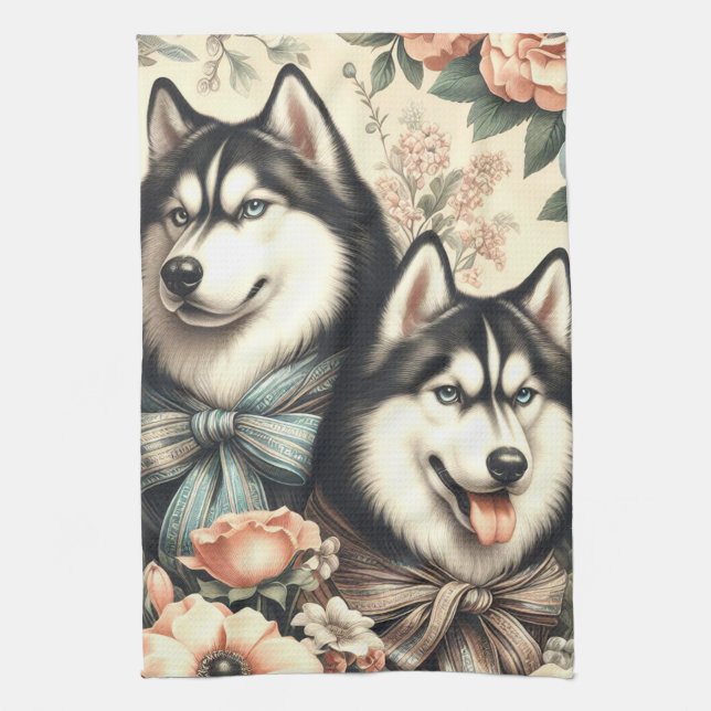 Vintage Siberian husky Illustration Kökshandduk (Vertikal)