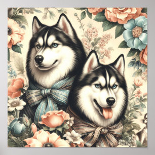 Vintage Siberian husky Illustration Poster
