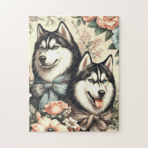 Vintage Siberian husky Illustration Pussel