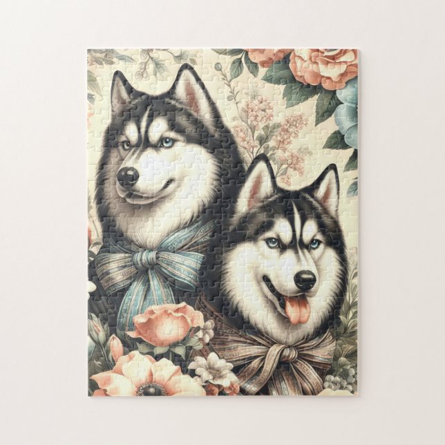 Vintage Siberian husky Illustration Pussel (Vertikal)