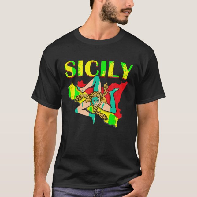 Vintage Siciliens Flagga Pride T Shirt (Framsida)