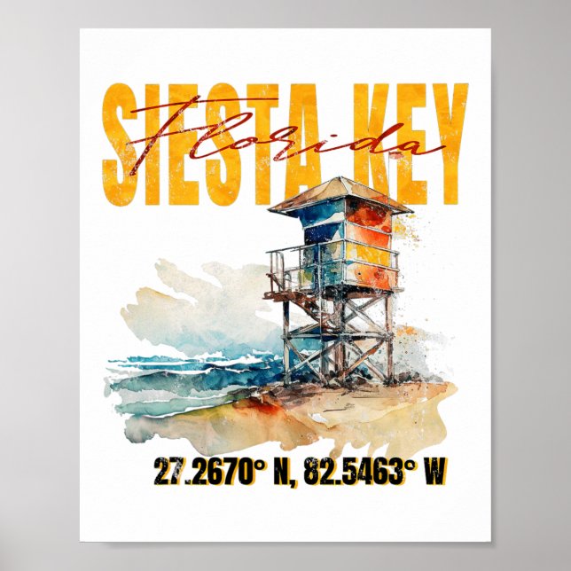 Vintage Siesta Nyckel Florida Beach Poster (Framsidan)