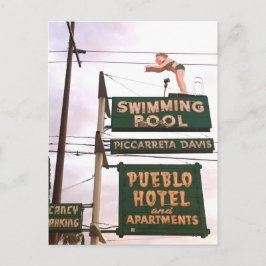 Vintage Sign Hotel Swimming Bassäng Vykort