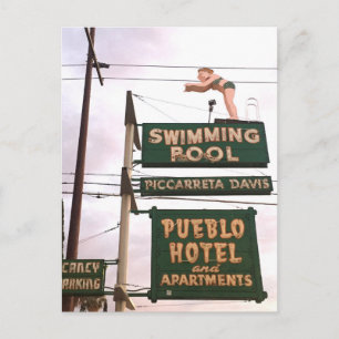 Vintage Sign Hotel Swimming Bassäng Vykort