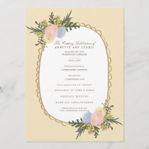 Vintage Silhouette Blommigt Bröllopsprogram Card Program