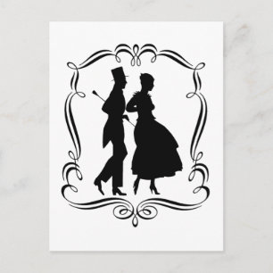 Vintage Silhouette Elegant Man Woman Postcard Vykort