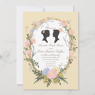 Vintage Silhouette Vår Blommigt Bröllop Inbjudningar