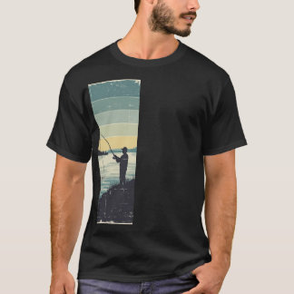 Vintage Silhuett av Fiske vid Sjö T Shirt