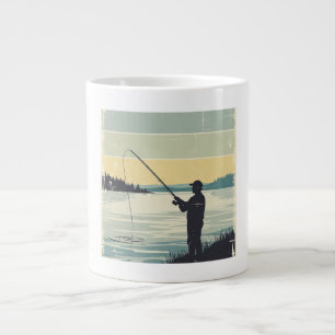 Vintage Silhuett Av Fiske Vid Sjön Jumbo Mugg
