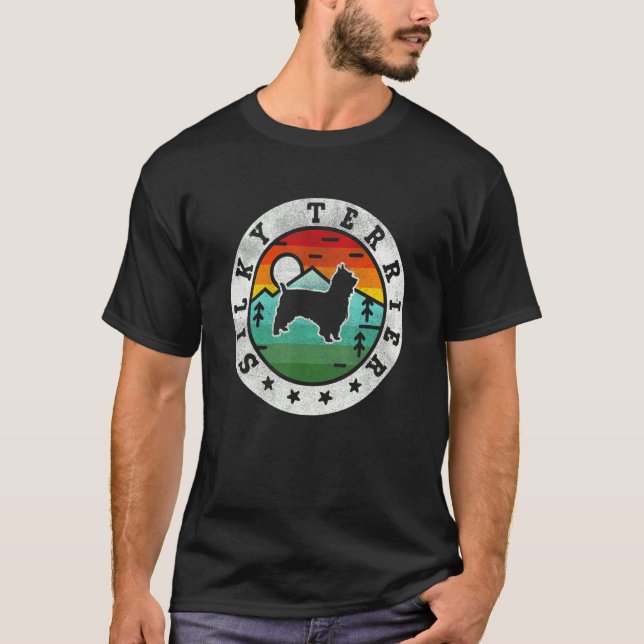 Vintage Silky Terrier Retro Hund Pappa T Shirt (Framsida)