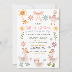 Vintage Silly Goose Daisy Blommig Bebis Shower Inbjudningar