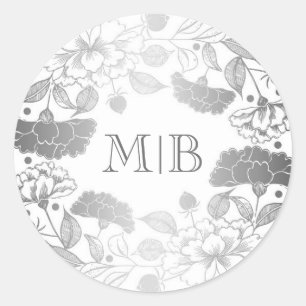 Vintage Silver Blommigt Utandning Elegant bröllop Runt Klistermärke