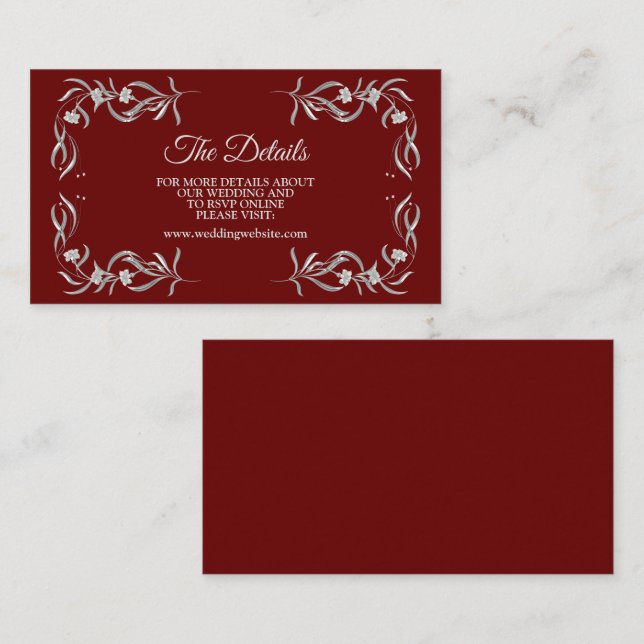 Vintage Silver Blommönster Röd Bröllopsdetalj Tilläggskort (Fram/baksida)