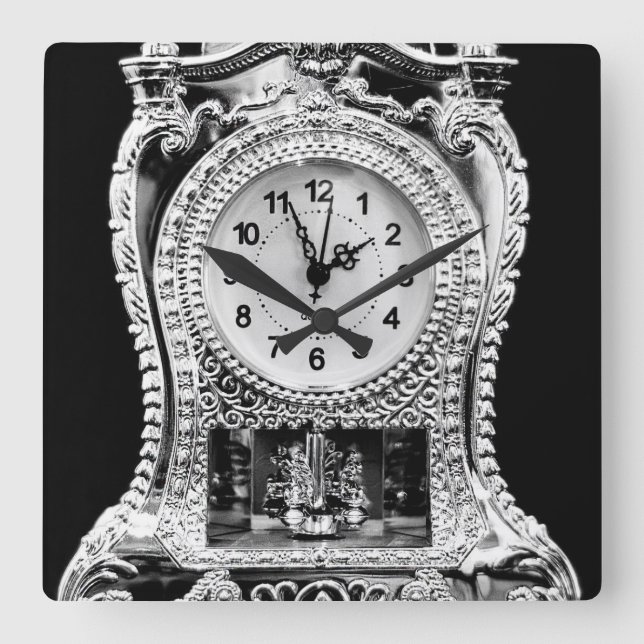 Vintage Silver Clock Fyrkantig Klocka (Framsida)