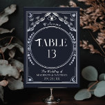 Vintage Silver Elegant Mystical Tarot Bröllop Bordsnummer<br><div class="desc">Elegant och modern bröllop-design inspirerad av ett färdkort. OBS! silver som visas i denna design är INTE äkta folie. Objekt skrivs ut exakt som de visas på skärm när du lägger till i kundvagnen, så att du anpassar och lägger till varje bordsnummer som du behöver och lägger till i kundvagnen...</div>