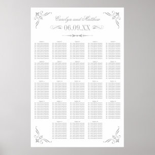 Vintage Silver Flourish Bröllopsplatskarta Poster