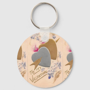 Vintage Silver & Guld Hearts Valentine Postcard Nyckelring