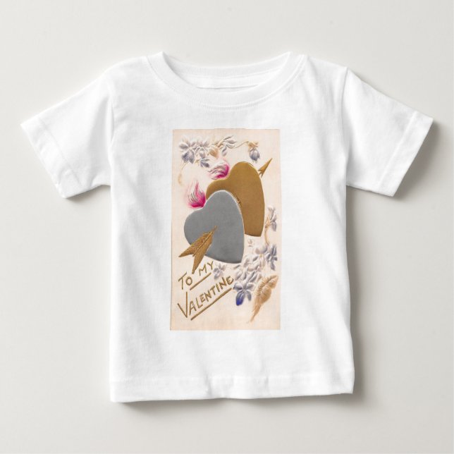 Vintage Silver & Guld Hearts Valentine Postcard Tee (Framsida)