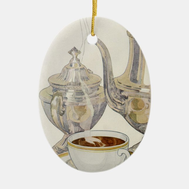 Vintage Silver kaffetjänst Julgransprydnad Keramik (Framsidan)