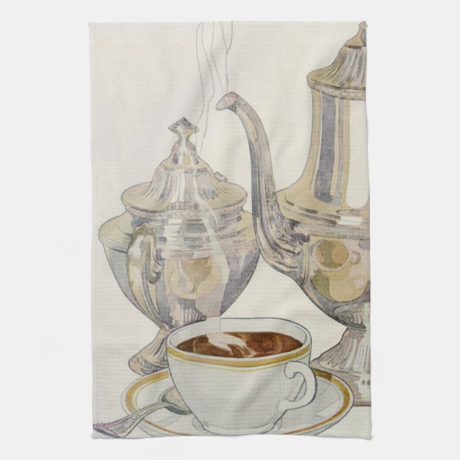Vintage Silver kaffetjänst Kökshandduk (Vertikal)