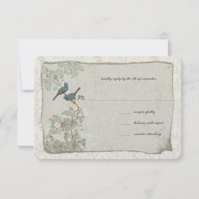 Vintage Silver och Blue Birds Damask Wedlings OSA (Framsida)