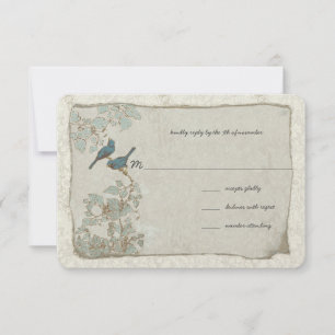 Vintage Silver och Blue Birds Damask Wedlings OSA Kort
