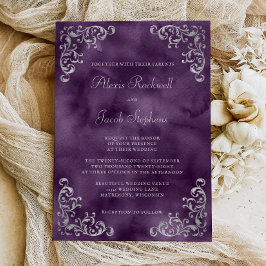 Vintage Silver Purple Watercolor Wedding Inbjudningar