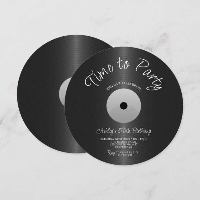 Vintage Silver registrerar 50:e födelsedagen Inbjudningar (Fram/baksida)