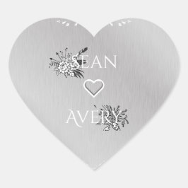 Vintage Silver & White Bröllop Heart Stickers Hjärtformat Klistermärke