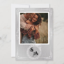 Vintage Silver & White Ornamental Gräns Bröllop Meddelande