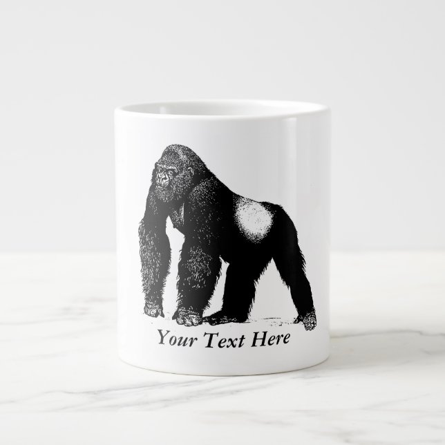 Vintage Silverback Gorilla Illustration, svart Jumbo Mugg (Framsidan)