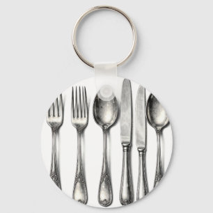 Vintage silverbestick antik platt kök  nyckelring