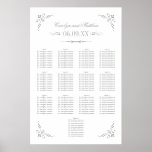 Vintage silverbröllops sittplatskarta poster