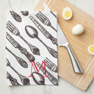 Vintage Silverware Classic Foodie Initial Kökshandduk