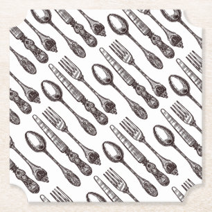 Vintage Silverware Ornate Artisan Classic Foodie Underlägg Papper