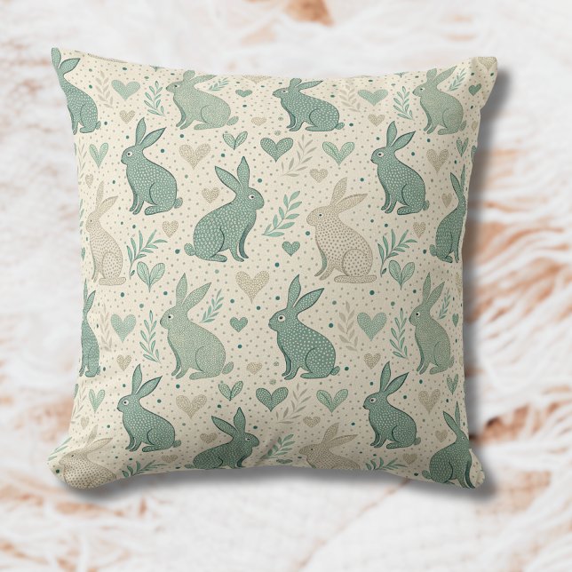 Vintage Simple Bunny Silhouettes Hearts Pattern Kudde (Skapare uppladdad)