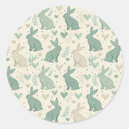 Vintage Simple Bunny Silhouettes Hearts Pattern Runt Klistermärke