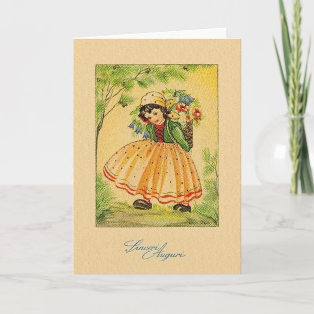 Vintage Sinceri Auguri Italienskt födelsedagskort Kort (Framsida)