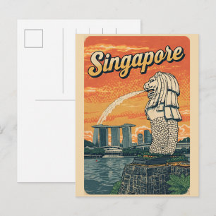 Vintage Singapore Merlion-maskot  gåvor Vykort