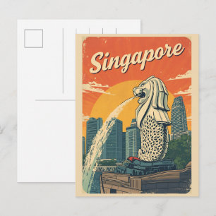 Vintage Singapore Merlion-maskot presenter Vykort