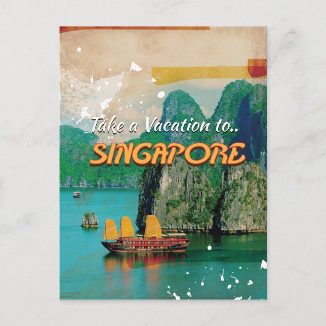 Vintage Singapore semester affisch. Vykort (Framsida)