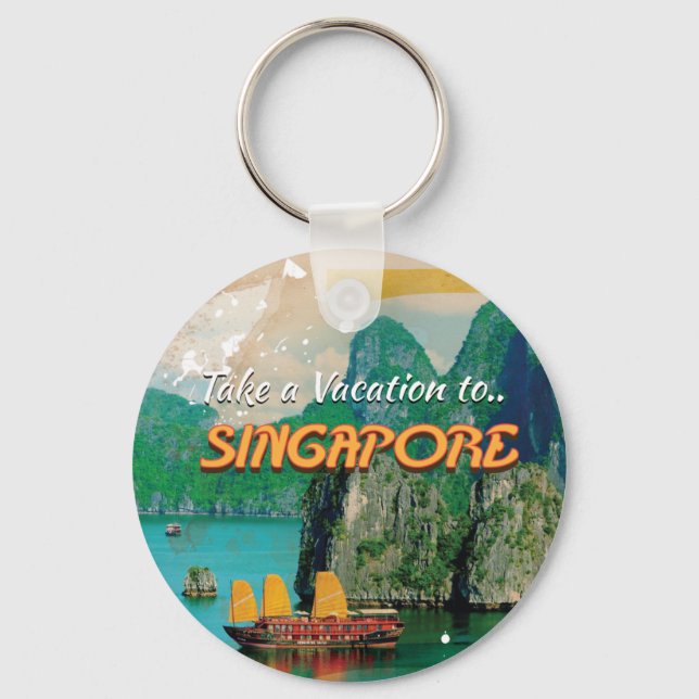 Vintage Singapore semesterplanscherat. Nyckelring (Framsida)