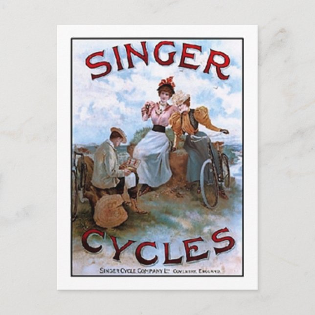 Vintage Singer Cycles Ad Vykort (Framsida)