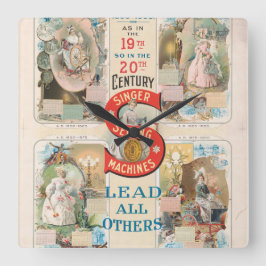 Vintage Singer Sewing Maskin Ad Fyrkantig Klocka