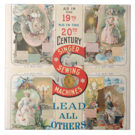 Vintage Singer Sewing Maskin Ad Kakelplatta