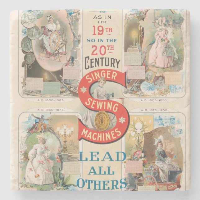 Vintage Singer Sewing Maskin Ad Stenunderlägg (Framsidan)