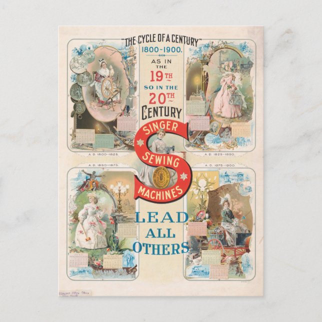 Vintage Singer Sewing Maskin Ad Vykort (Framsida)
