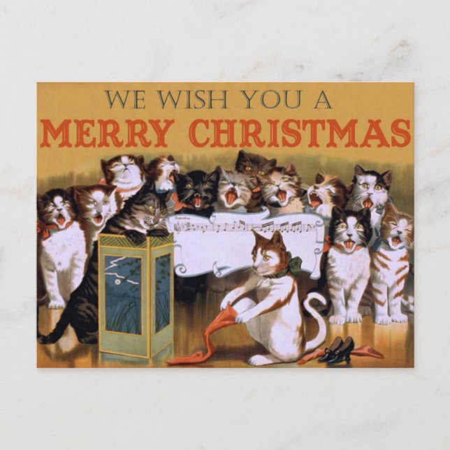 Vintage Singing Cats Christmas Greeting Helg Vykort (Framsida)