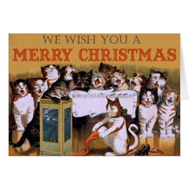 Vintage Singling Cats jul Hälsning Hälsningskort (Framsidan Horizontal)